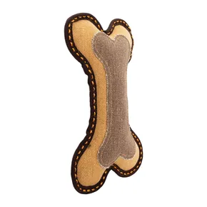 Knochen, 25 cm, robuster Apportiergegenstand für Hunde, HIPHOP DOG, gewebtes Material, braun/sand